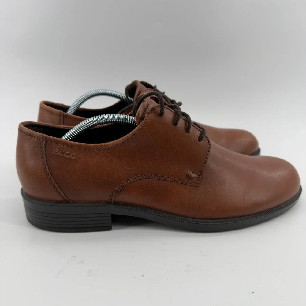 ECCO Helsinki 2.0 Mens Cognac Leather Plain Toe Oxford Dress Shoes Size 43 9-9.5